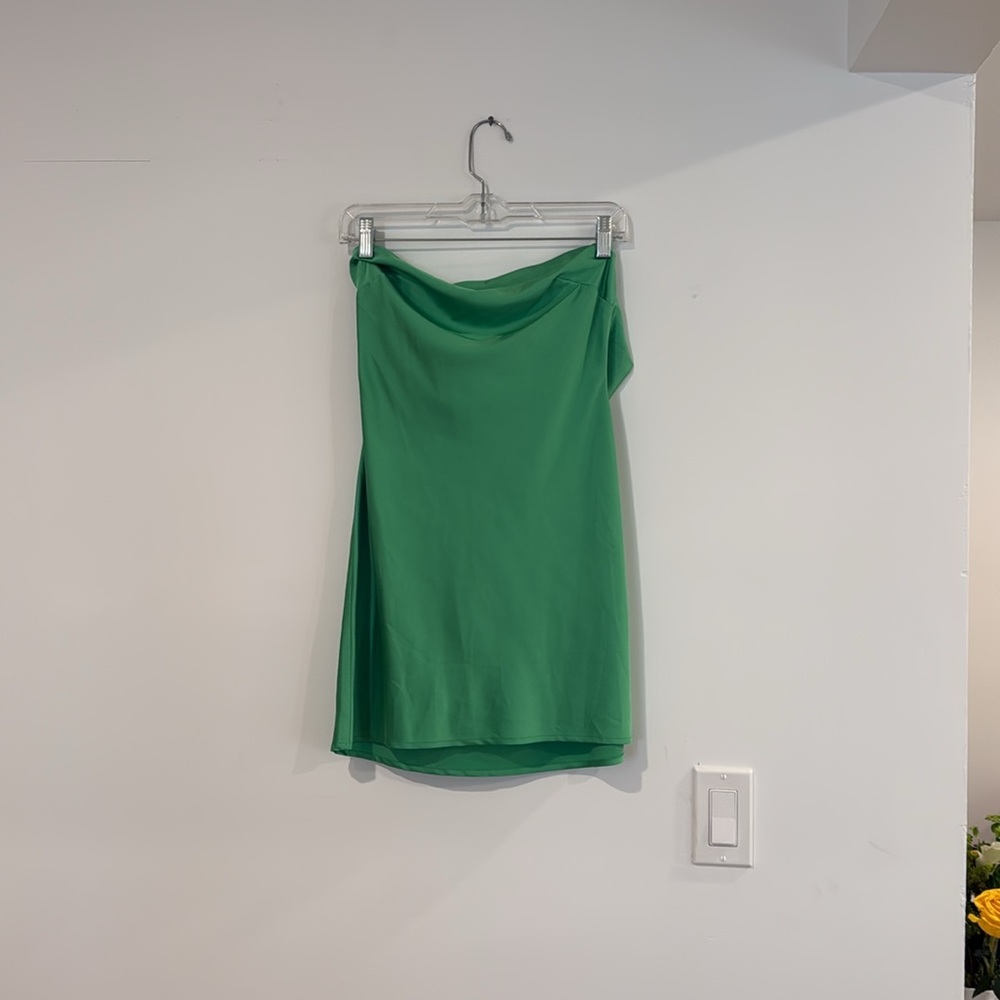 New Green Strapless Silky Mini Dress